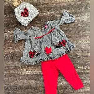 Cutest little red heart outfit with matching beanie